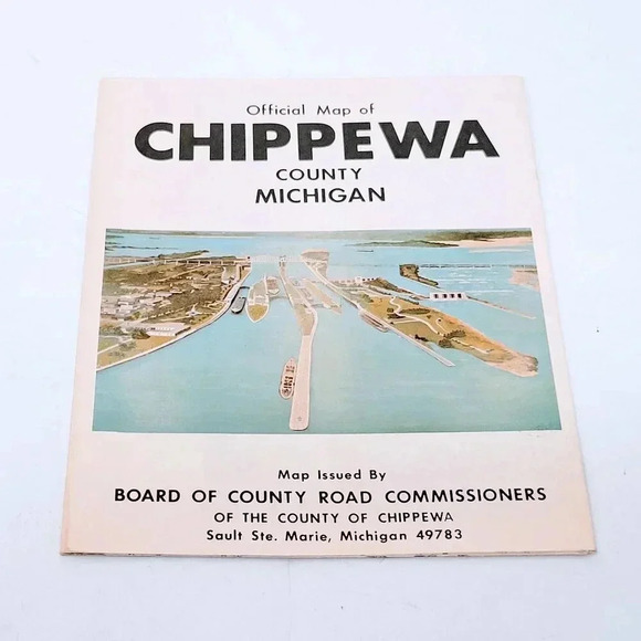Official Chippewa County Michigan Road Map Vintage Sault Ste. Marie Fishing - Picture 1 of 3